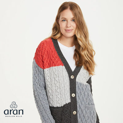 Patchwork Cardigan 3 colour Red/Grey